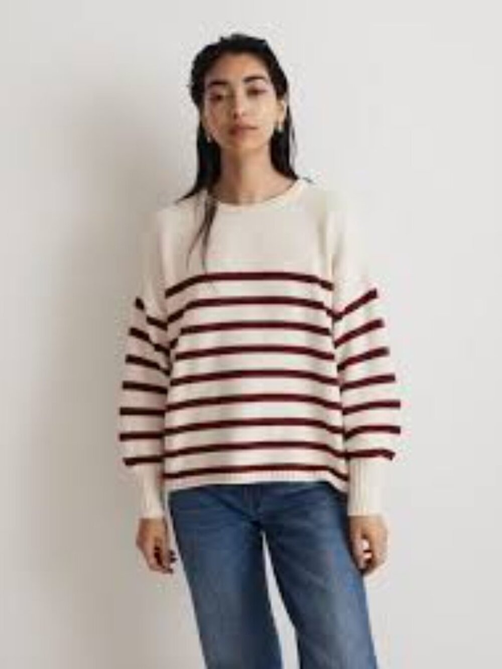 Madewell women's Conway pullover sweater XS cream red striped rollneck cotton